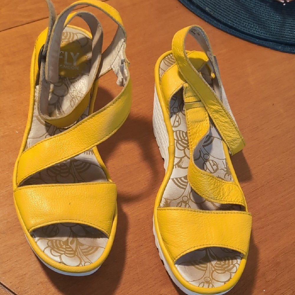 Fly London Yellow Wedge Sandals Strappy Design